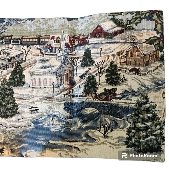 Christmas Tapestry Table Runner 12" W x 33.5" L Crossroad Santa Made In The USA - Picture 4 of 6